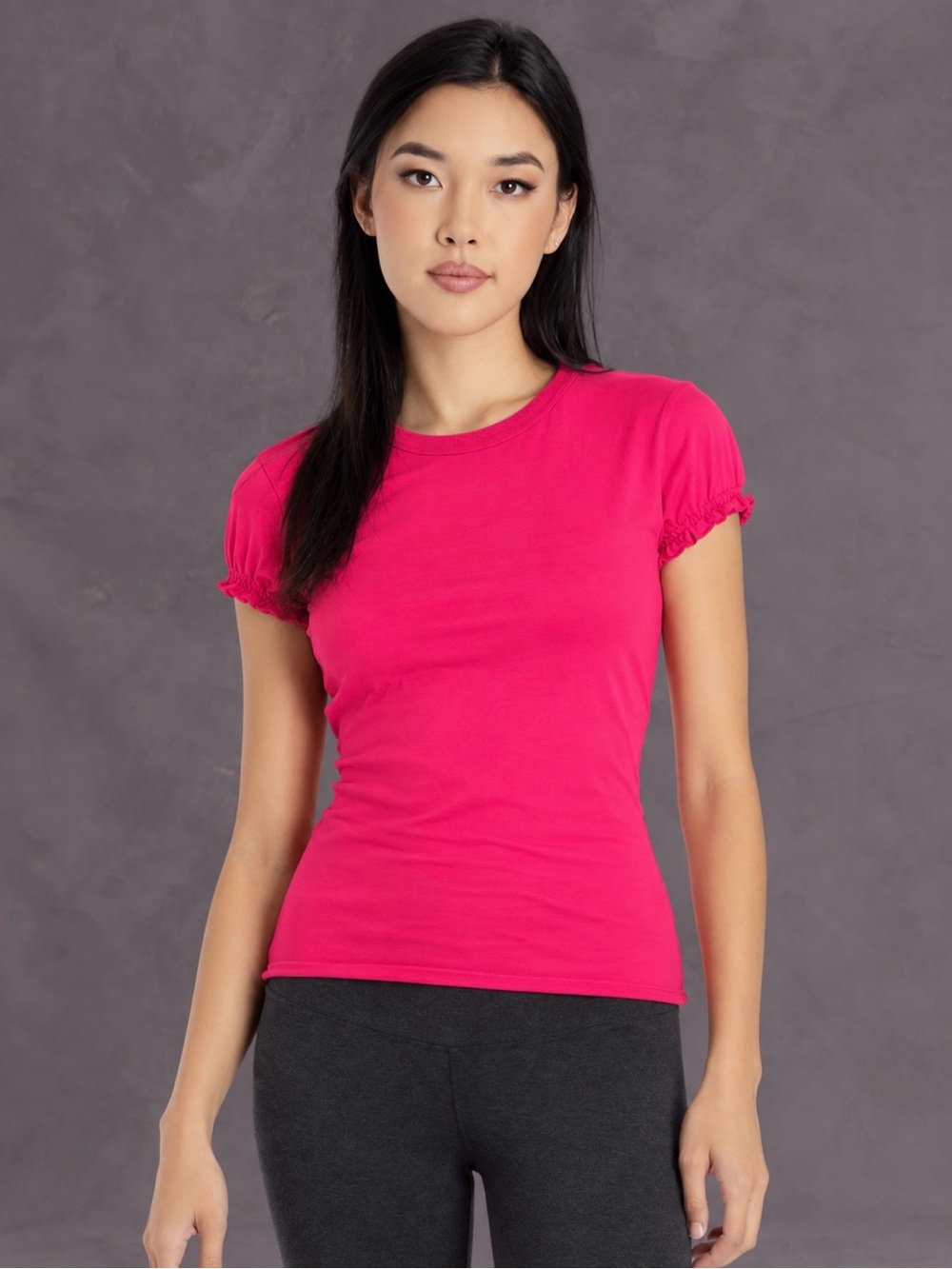 Hard Tail Hot Pink Short Sleeve Ruffle Tee size MP